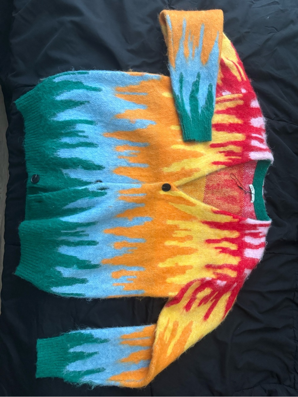 Zara Red, Green and Pink Flame-Effect Knit Cardigan